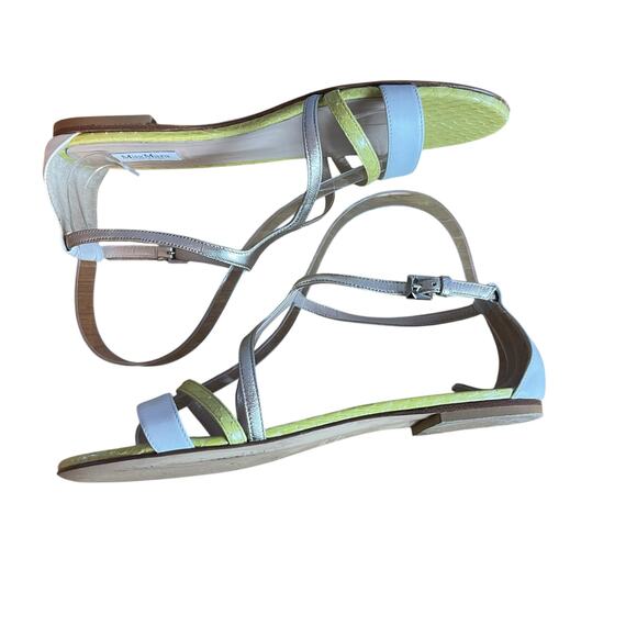 Max Mara Flat Sandals Shoes Metallic Gold White Yellow Buckle Leather Size 37/7 - Picture 5 of 7